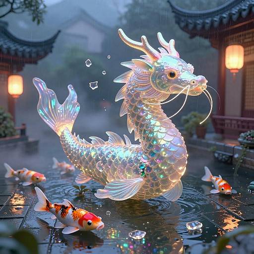 Ethereal Koi-Dragon in Neon Wonderland