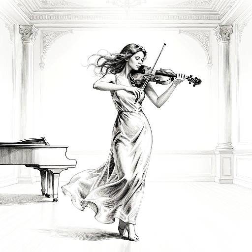 Elegant Violinist Line Art Illustration