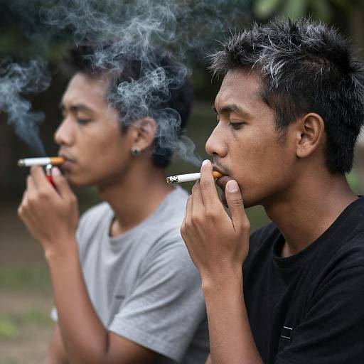 Two Men with Spiky Hair Smoking