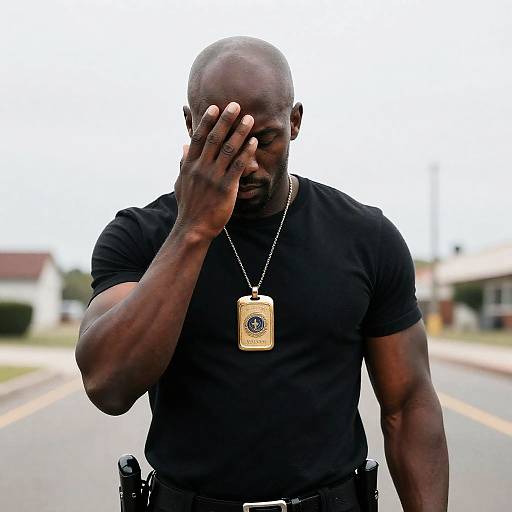 Intense Muscular Man in Outdoor Setting