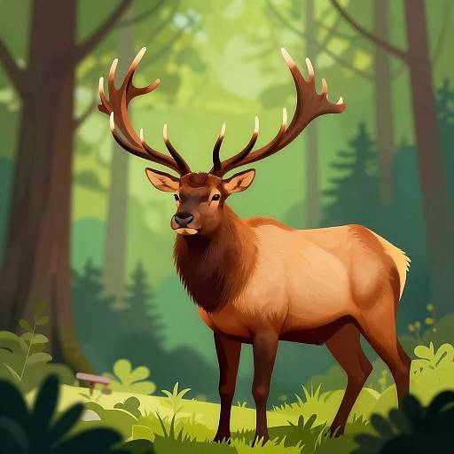 Vibrant Elk in Lush Forest