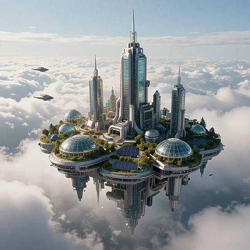 Futuristic Solarpunk City in Clouds