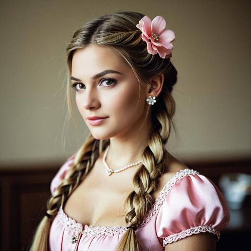 Young Woman in Pink Fancy Dress with Braided Hair