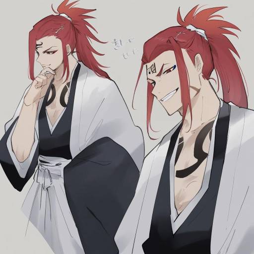 Illustration of Abarai renji, bleach in the style of Sorani (kaeru0768)