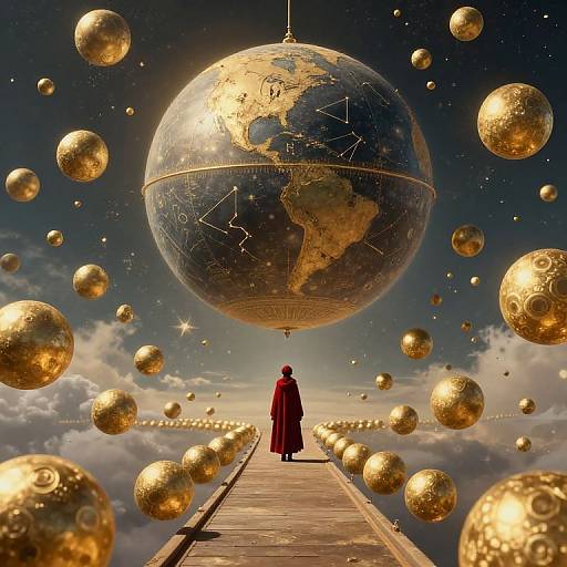 Solitary Figure Beneath Celestial Sphere