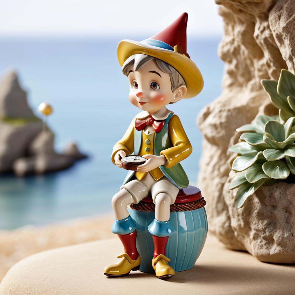 Whimsical Porcelain Pinocchio by the Cove