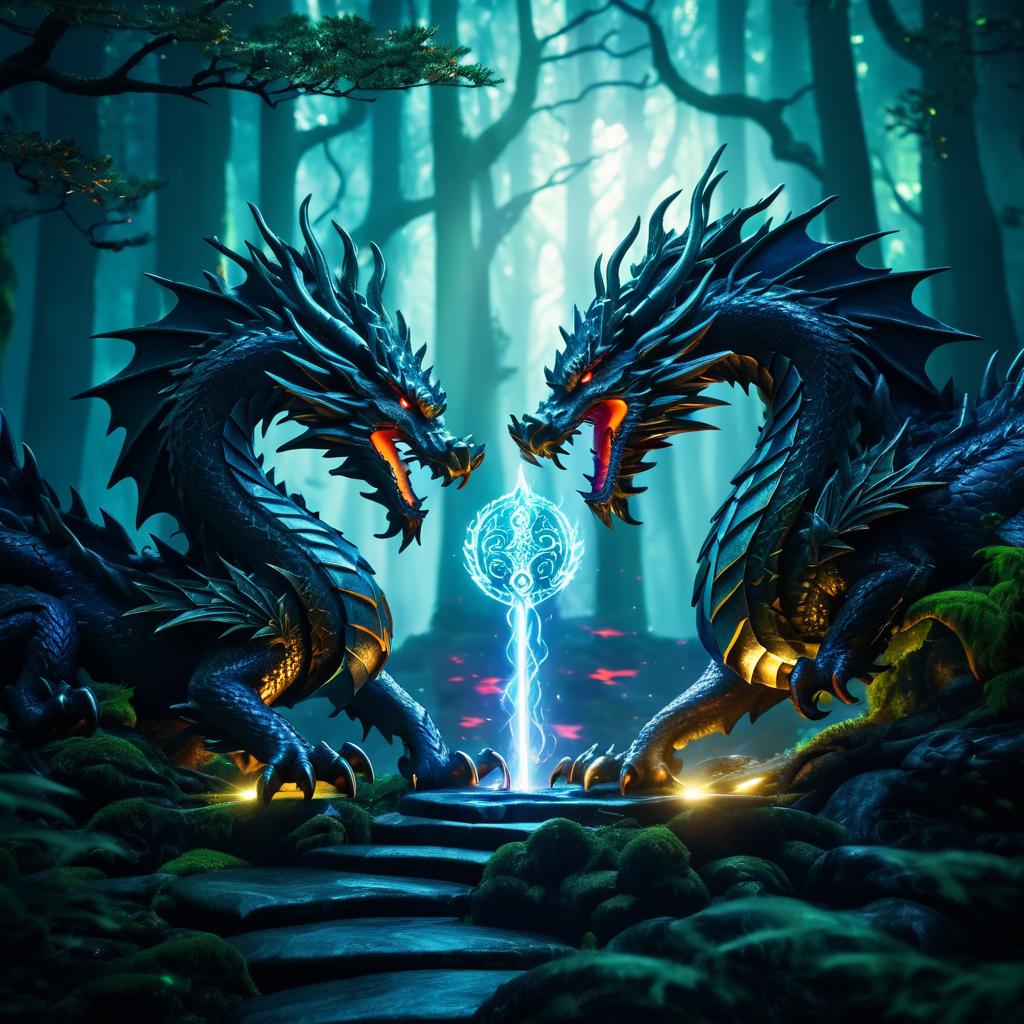 Epic Battle of Dragons in a Mystic Forest