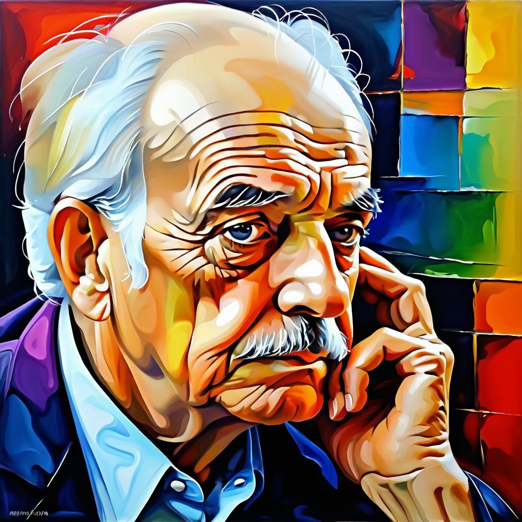 Nostalgic Avant-Garde Oil Painting of Elderly Man