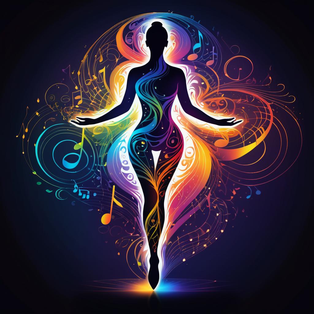 Vibrant Silhouette and Musical Energy Flow