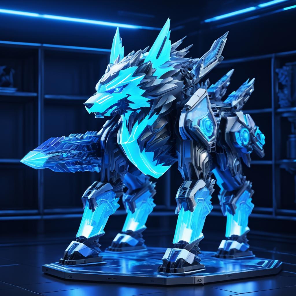 Bioluminescent Frostclaw Mecha Wolf Design