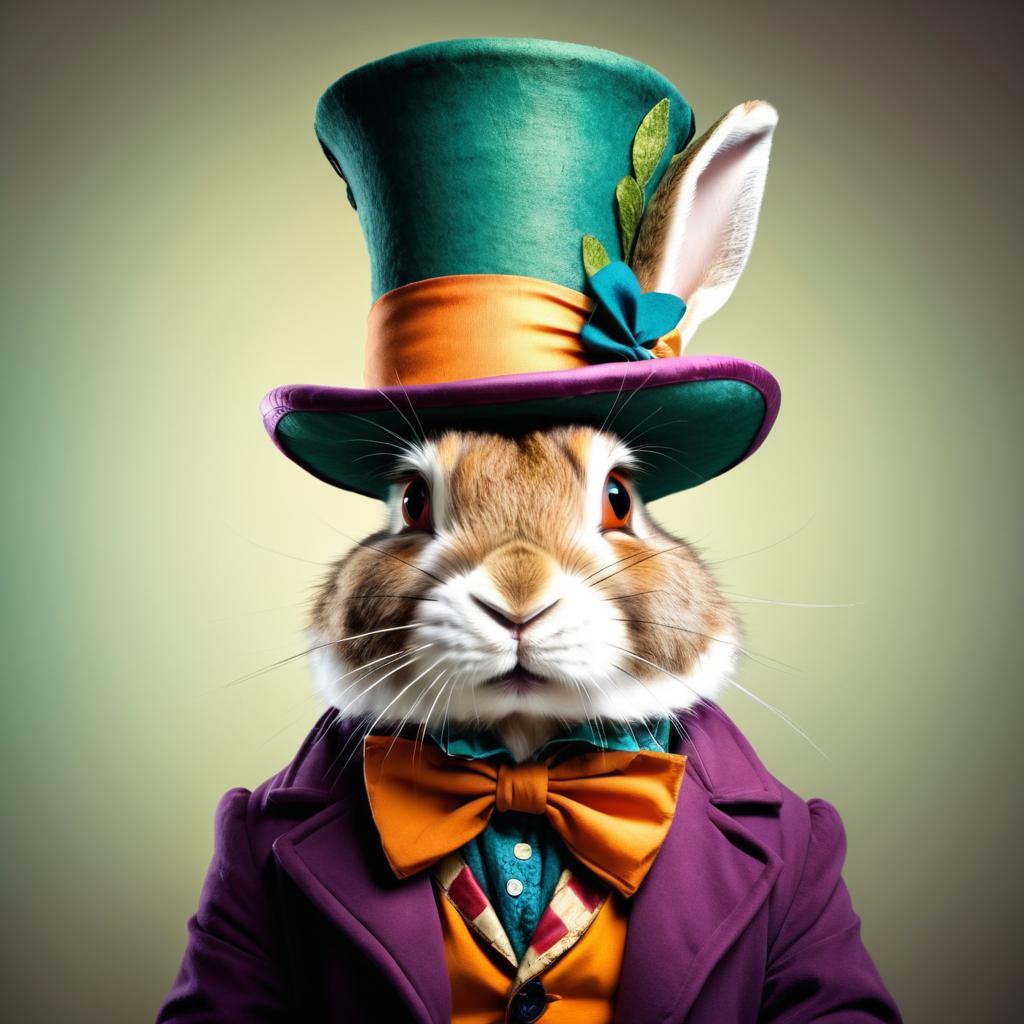 Whimsical Rabbit in Mad Hatter Costume