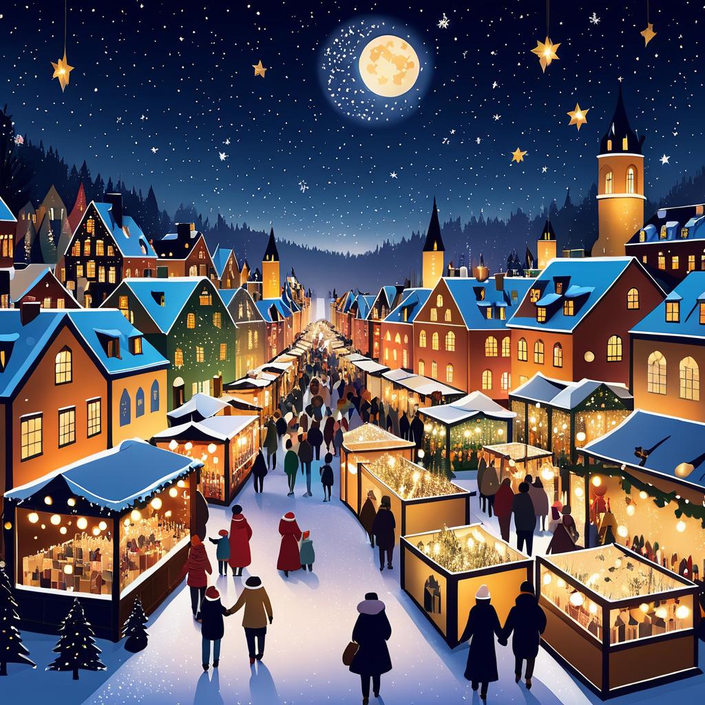 Festive Holiday Market Under Starry Sky