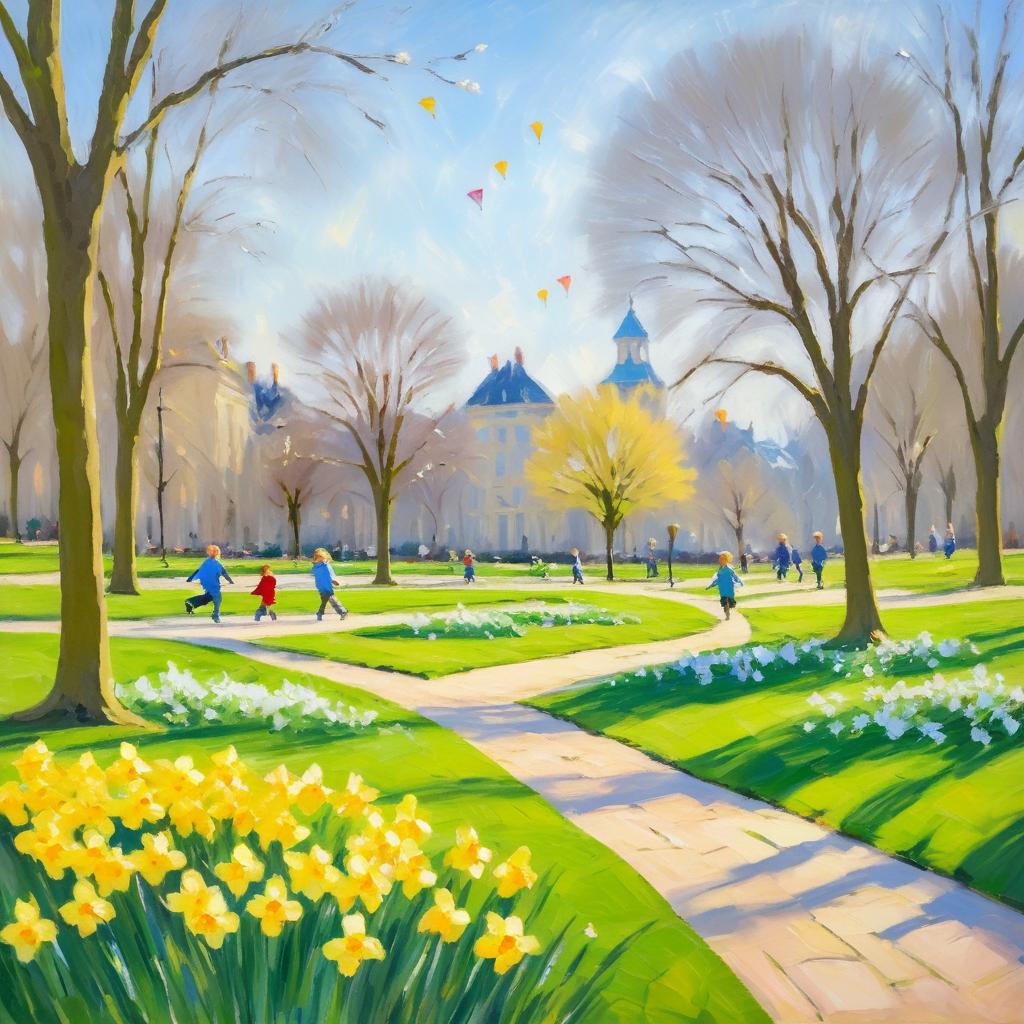 Charming Spring Park with Flying Kites