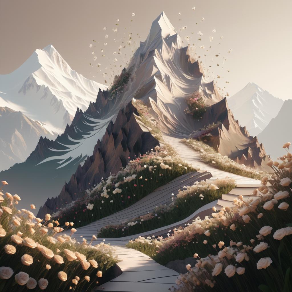 Cinematic Flower Mountain in Sepia Artwork