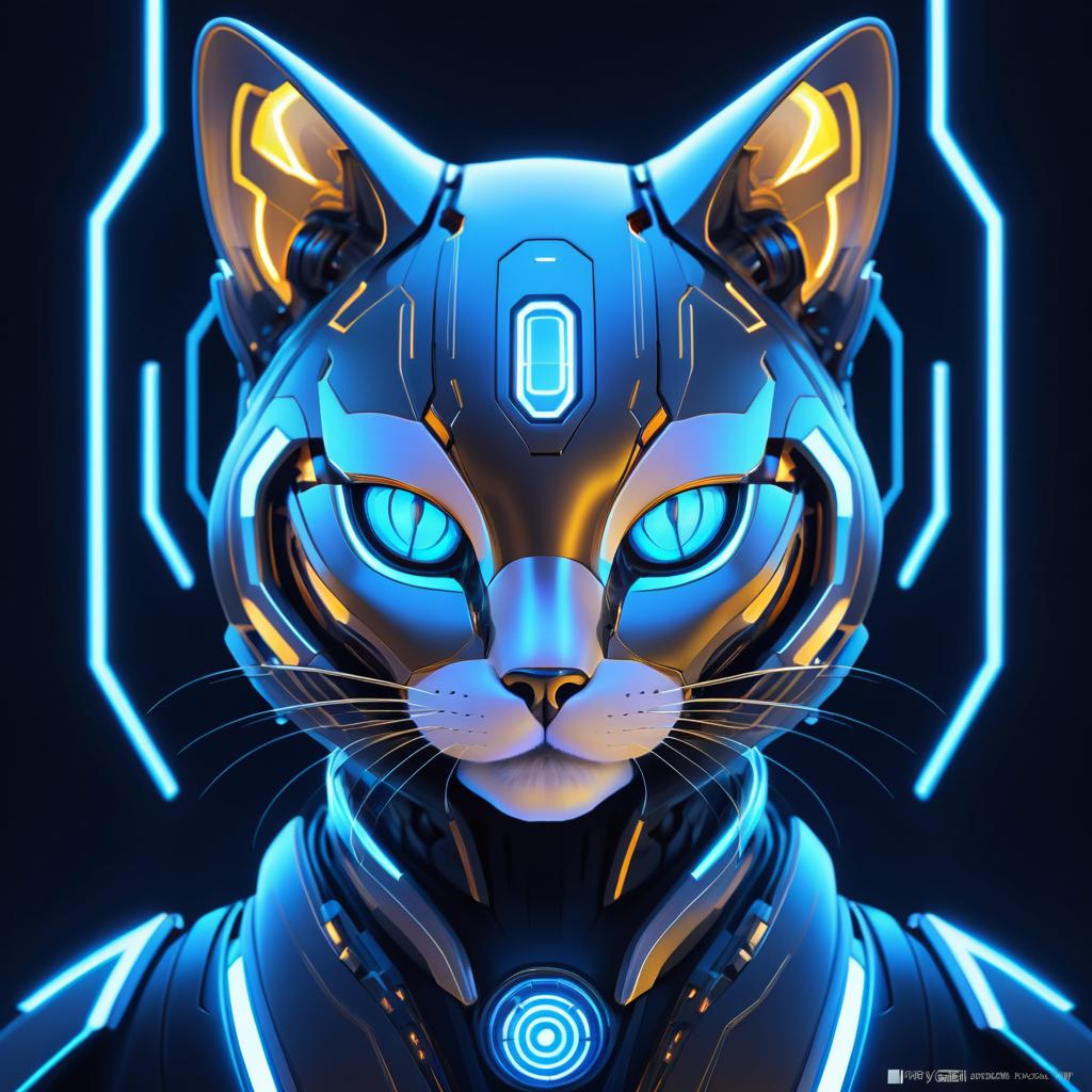 Elegant Symmetrical Robotic Cat Portrait