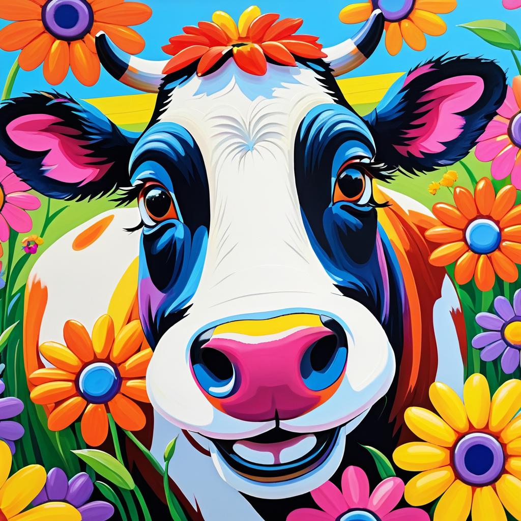 Vibrant Cow Portrait in Pixar Style