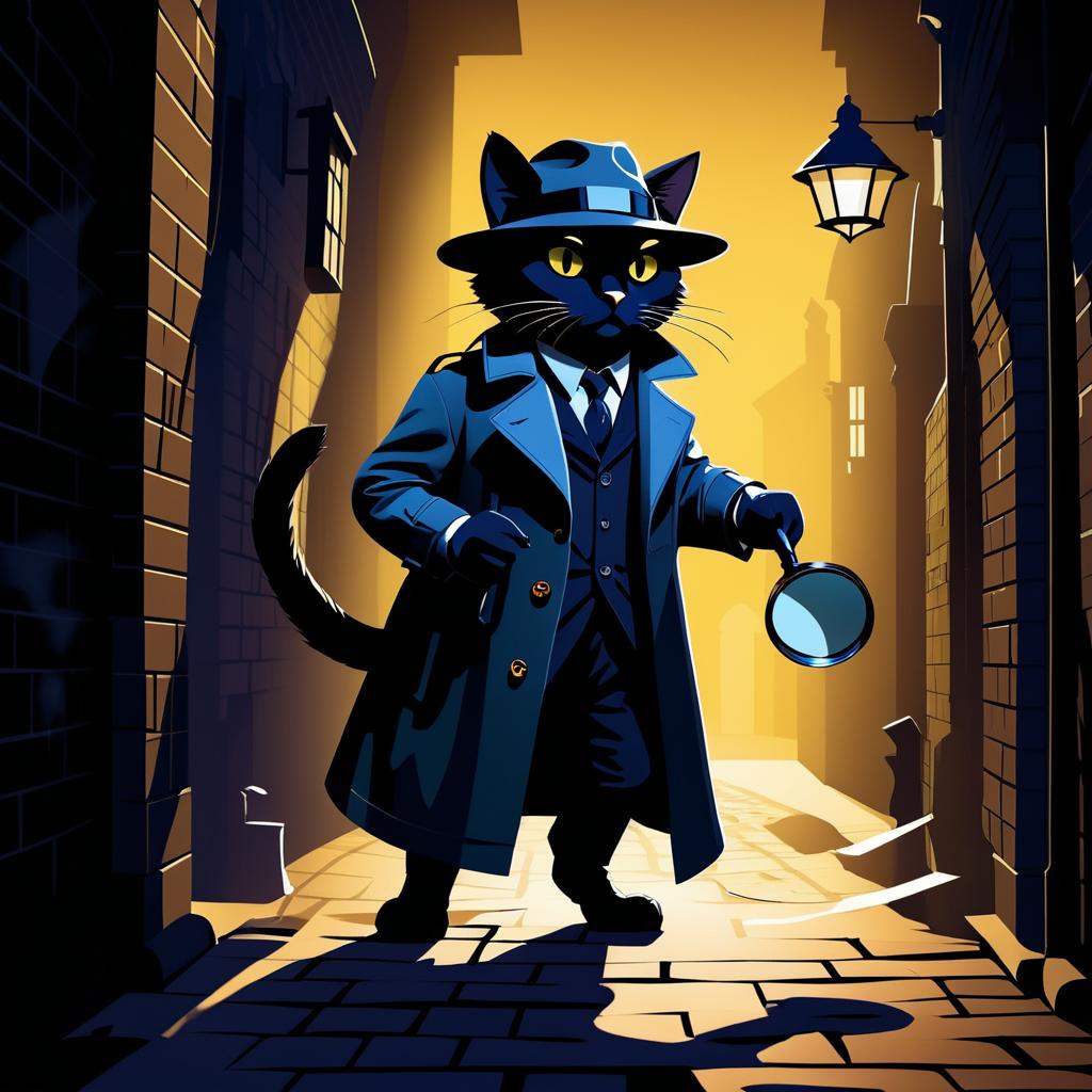 Detective Cat in a Shadowy Alley