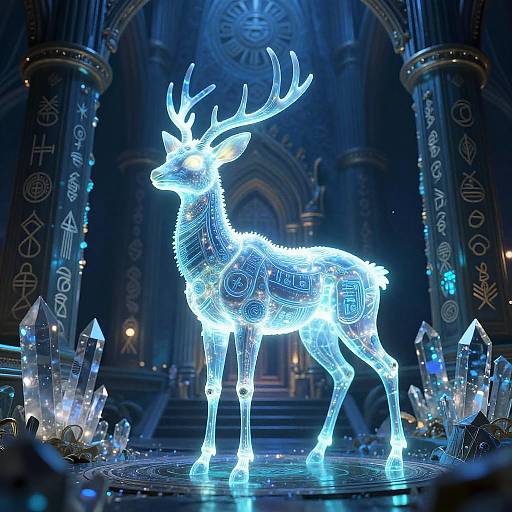Bioluminescent Automaton Stag in Submerged Crystal Cathedral