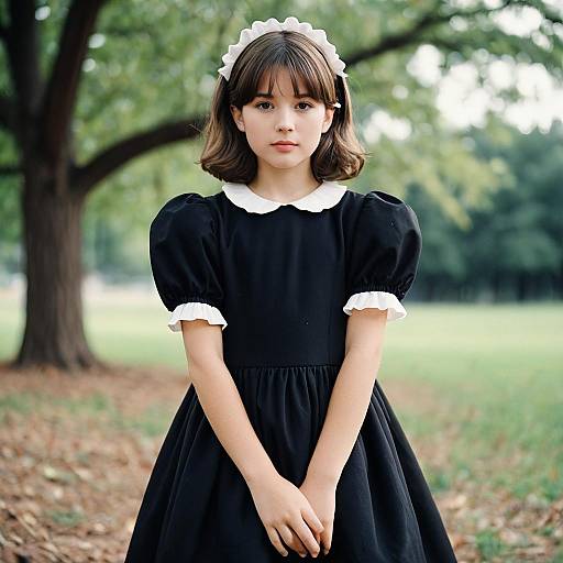Girl in Black Puff Sleeve Dress Outdoors