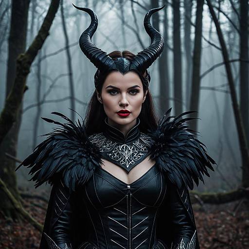 Woman in Maleficent Costume in Dark Forest