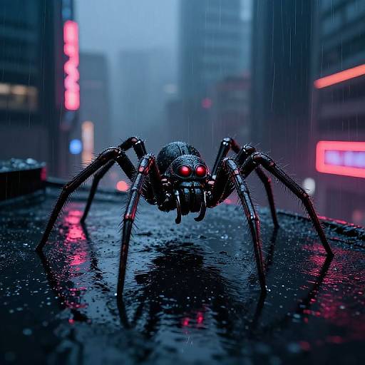 Cyberpunk Mechanical Spider Rooftop