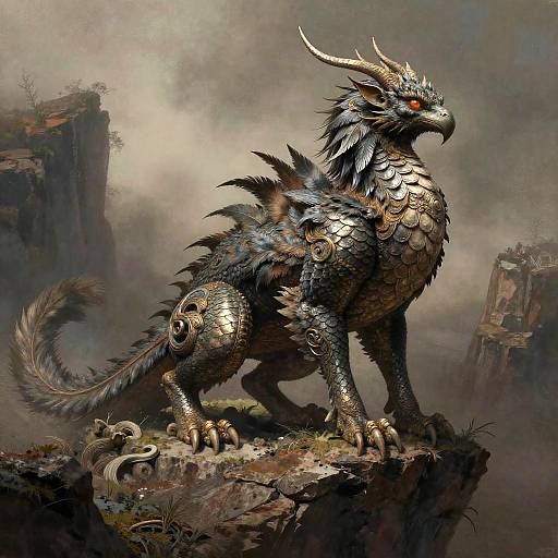 Ancient Mythical Creature on Cliff