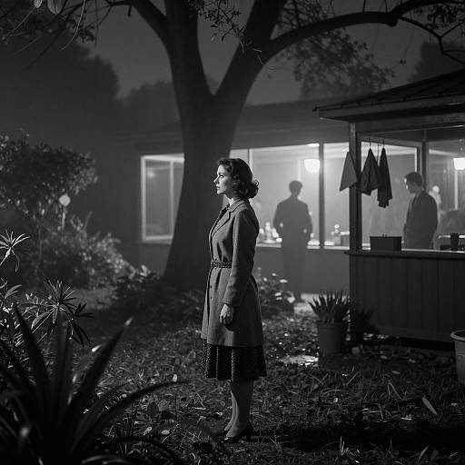 Misty Night Garden with Vintage Elegance