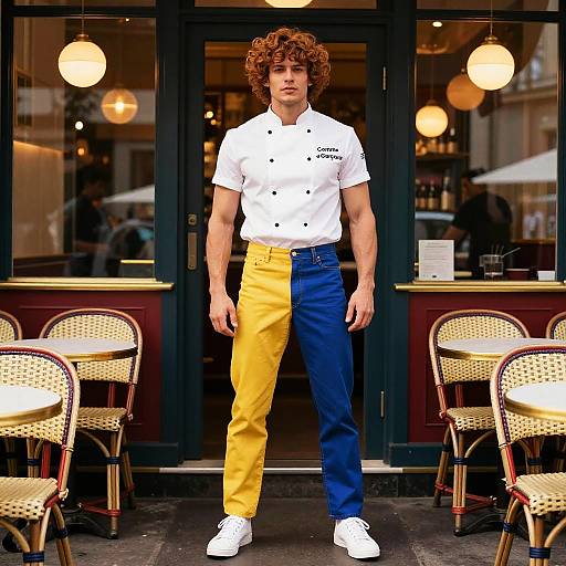 Ultra-Muscular French Chef in Artistic Bistro