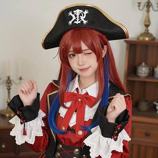 Pirate Cosplay Woman with Red and Blue Hair