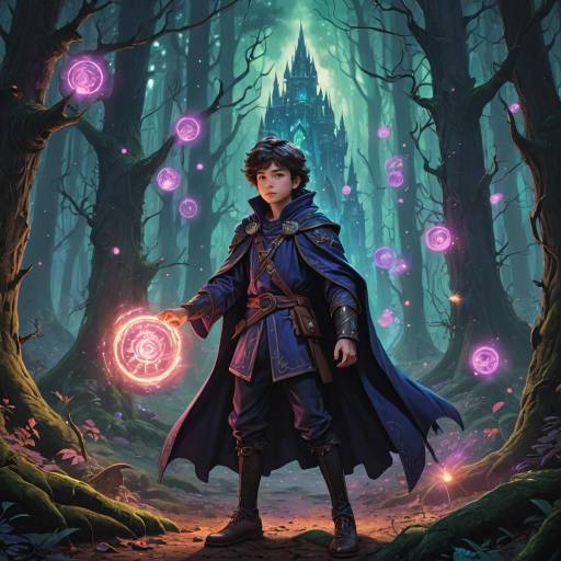 Young Mage Battles Dark Forces in Forest
