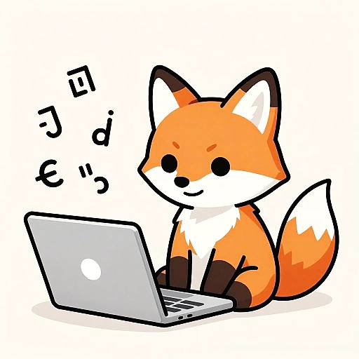Anthropomorphic GitLab Fox Coding Cartoon