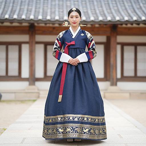 Elegant Navy Blue Hanbok Dress