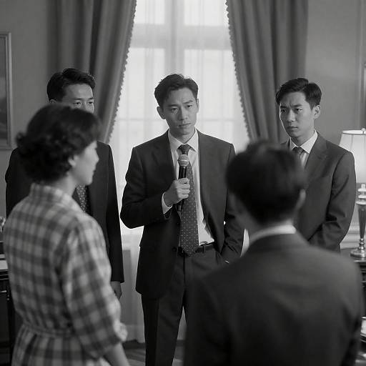 Black and White Business Meeting with Microphone