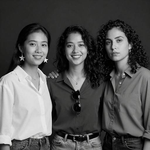 Black and white portrait of three women