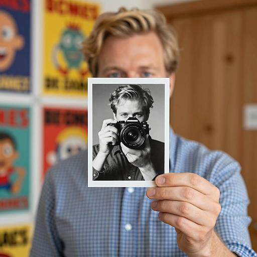 Man Holding Photo Against Colorful Background