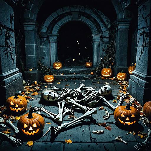 Three Corpses in Playful Halloween Crypt