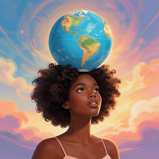 Ethereal Afro Woman with Globe