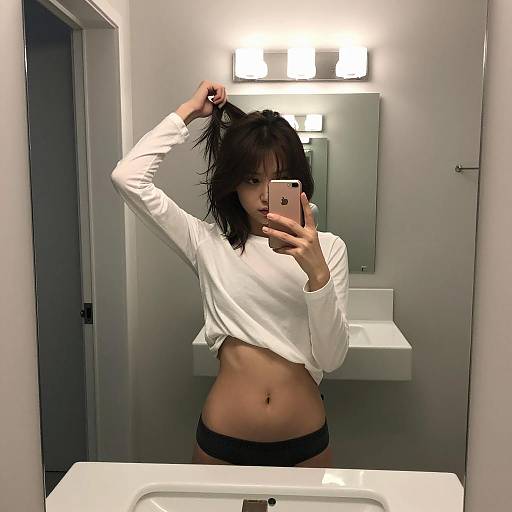 Mirror Selfie of Young Woman in Bathroom