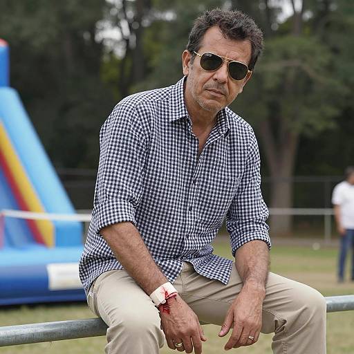 Middle-Aged Man with Sunglasses by Railing