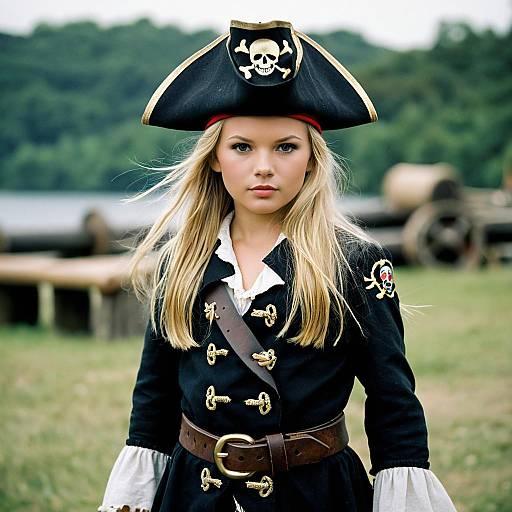 Blonde Girl in Pirate Captain Costume