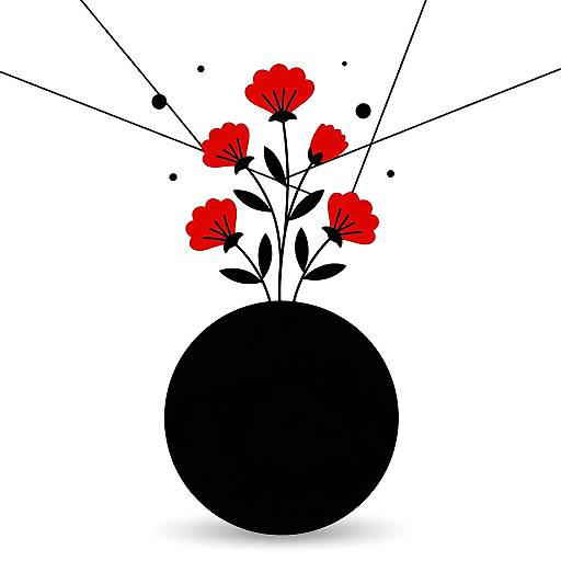 Minimalist Digital Art with Red Flowers
