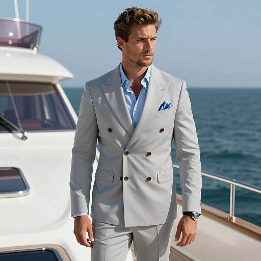 Stylish Man on Yacht Deck in Summer