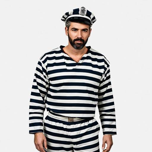 Man in Striped Convict Costume with Police Hat