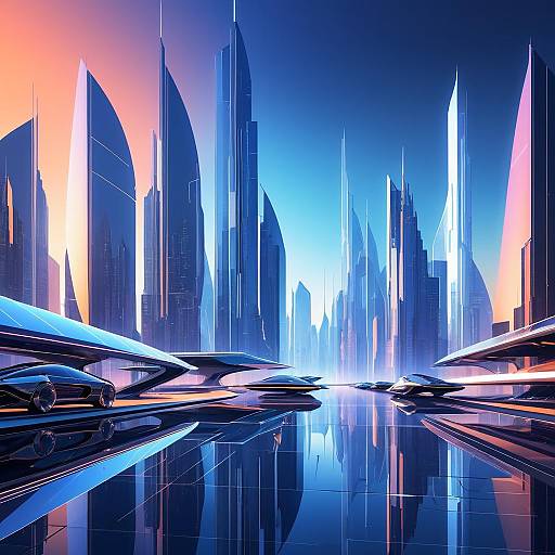 Futuristic City Skyline at Sunrise