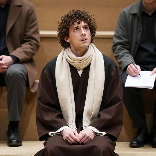 Contemplative Man Seated on Wooden Steps