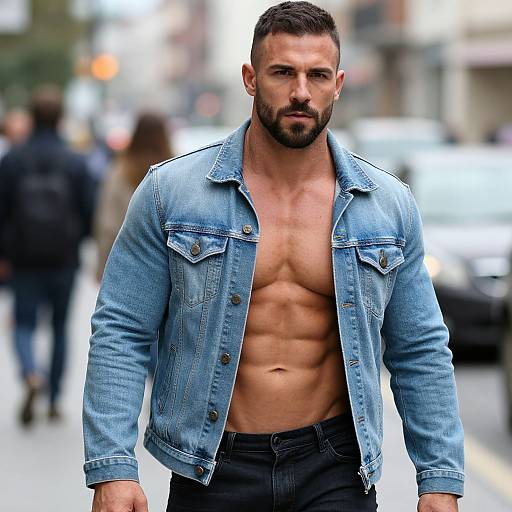 Confident Muscular Man in Urban Street