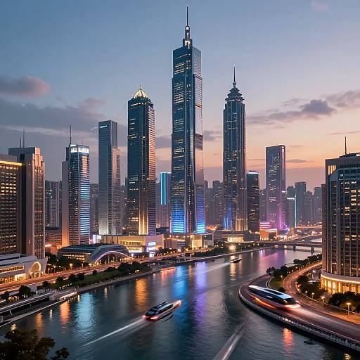 Futuristic Cyberpunk Cityscape at Dusk