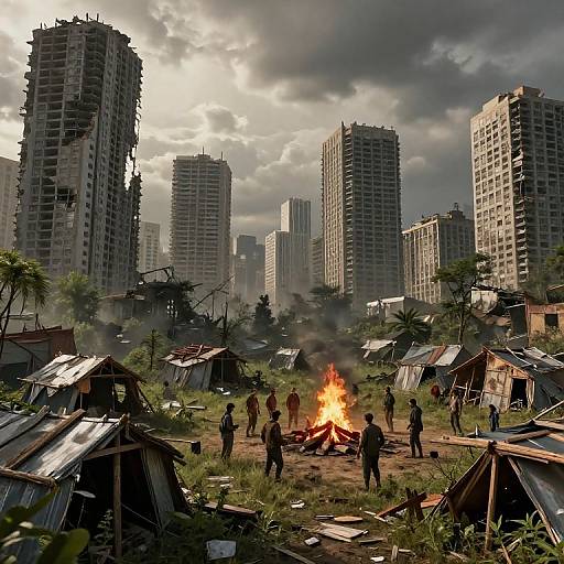 Post-Apocalyptic Settlement Amid Ruins