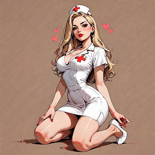 Blonde Nurse Seduces with Red Hearts
