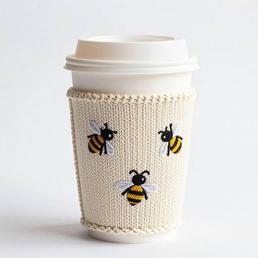 Knitted Coffee Sleeve with Honeybees